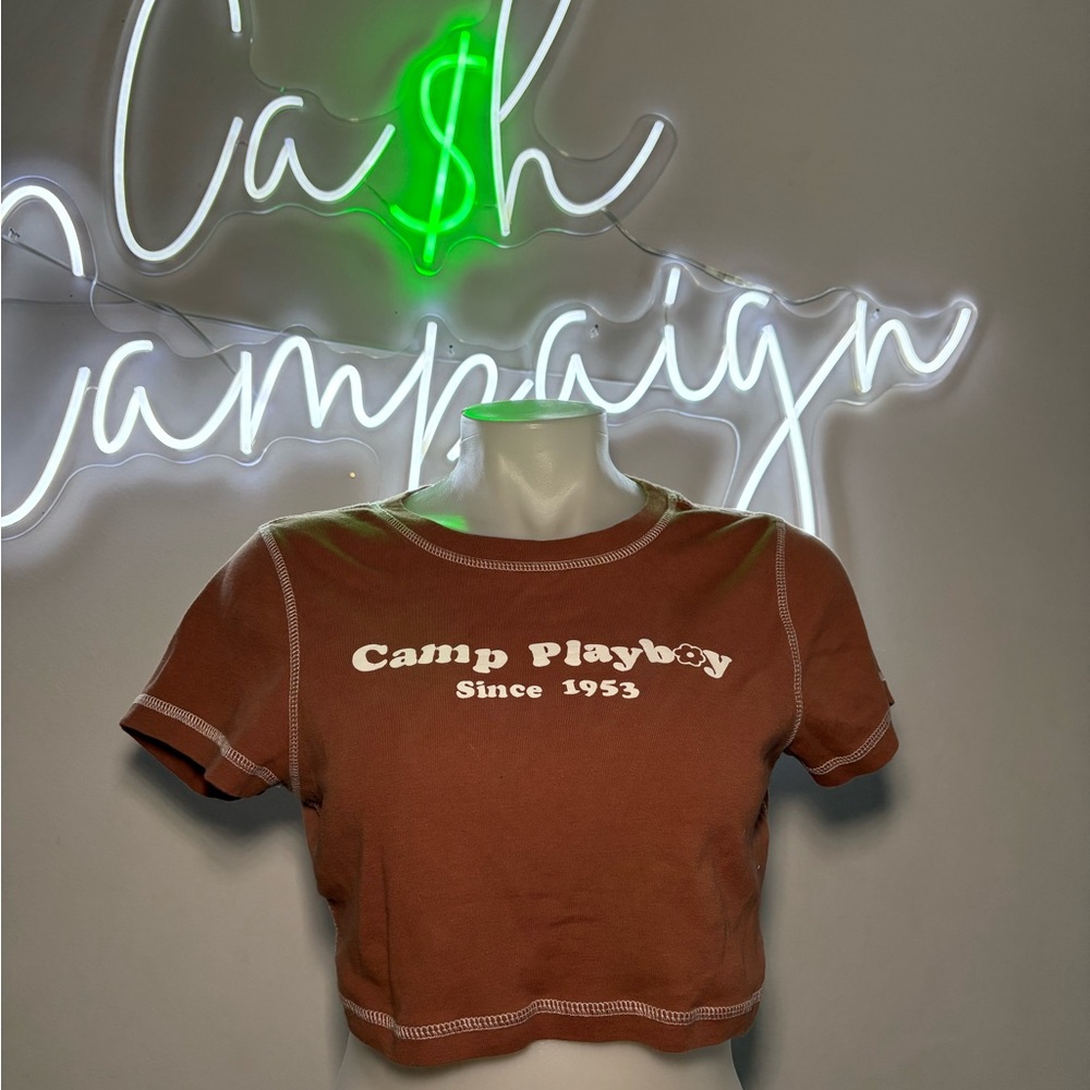 Brown Camp Playboy Crop Top